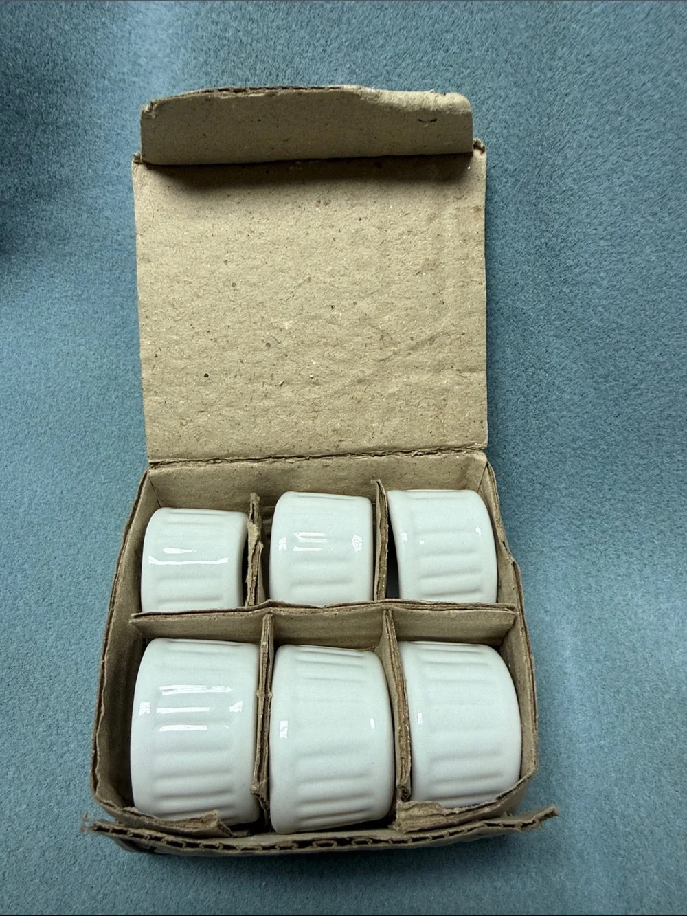 Ceramic White Ribbed Napkin Rings - Set of 6